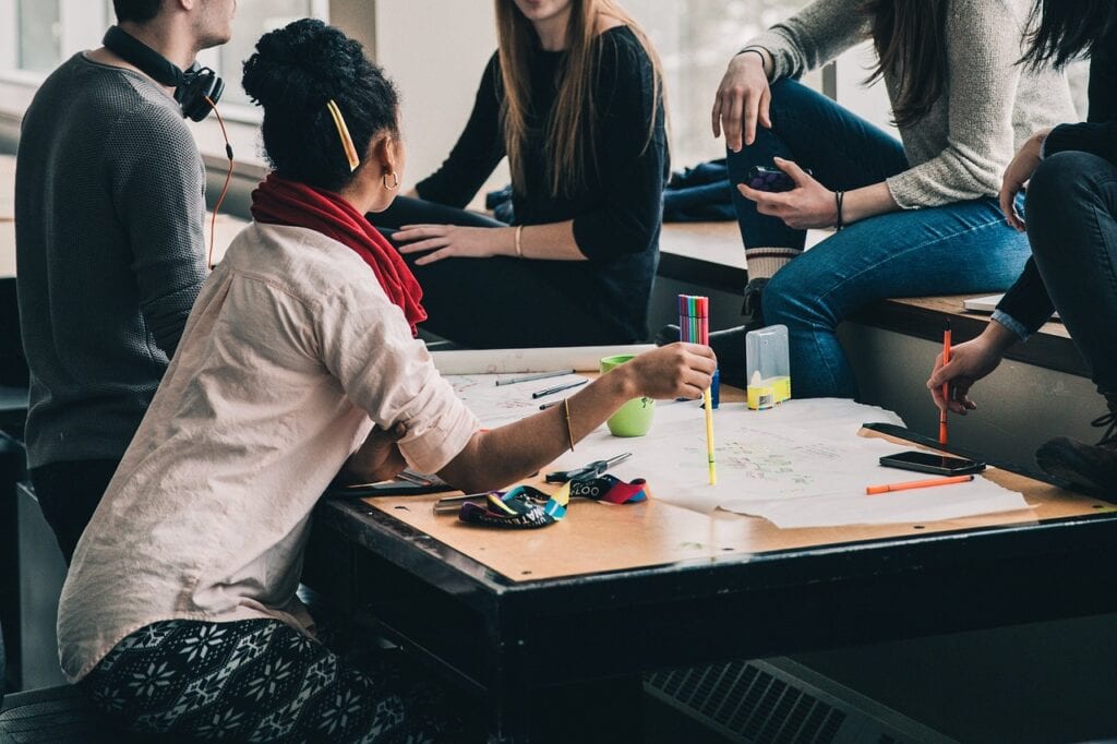 Students working in a group.