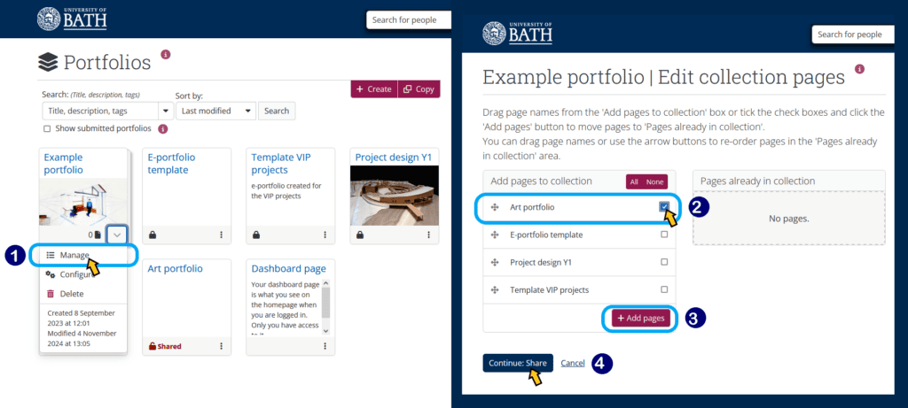 screenshot steps to manage and share portfolio