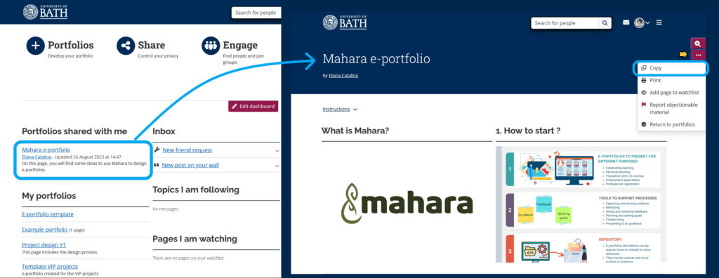 screenshot how to share portfolio with students 