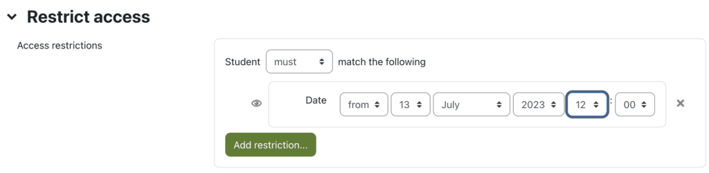 Access restriction options.