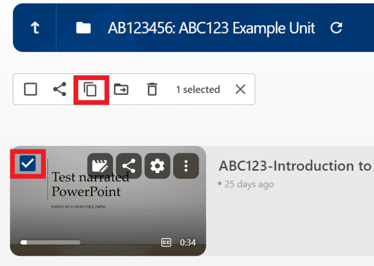 Checkbox ticket in video preview and copy icon highlighted 