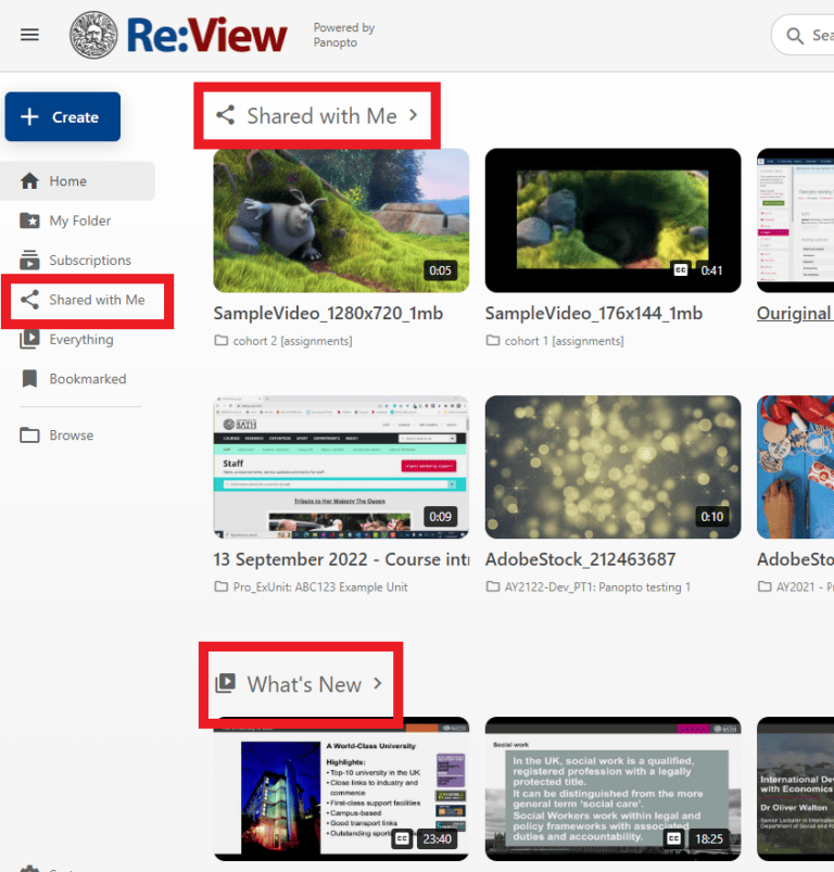Screenshot of Re:View homepage with Shared With Me and What's New highlighted