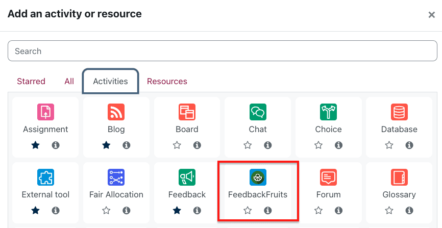 Add FeedbackFruits activity to Moodle.