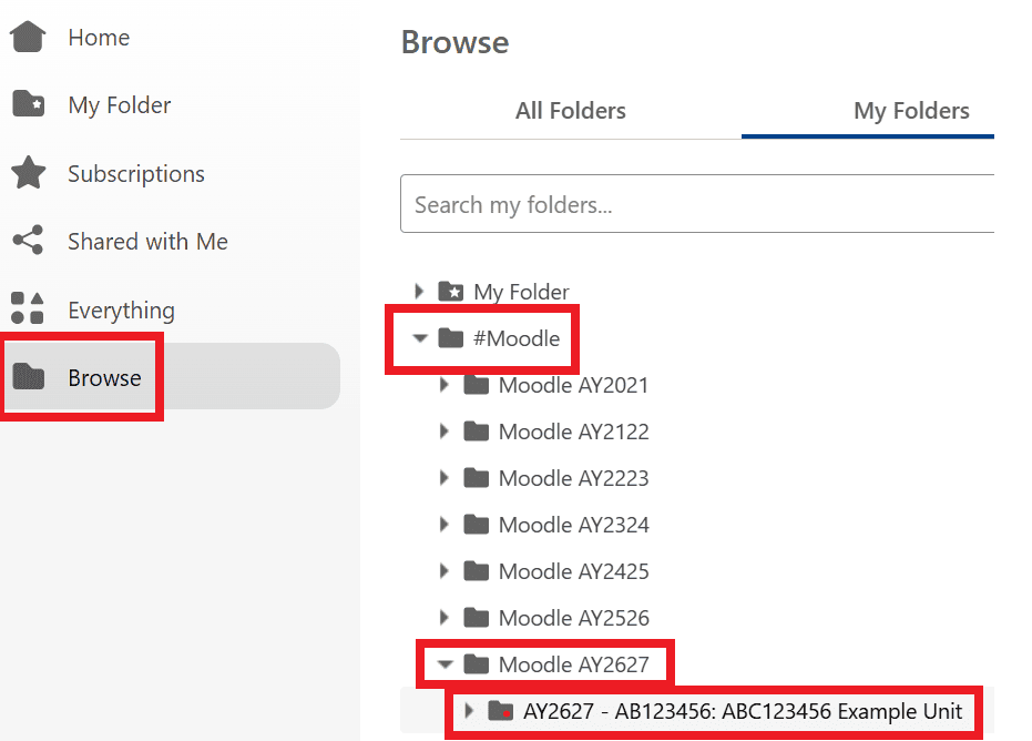 Browse and Moodle linked folders for AY2627