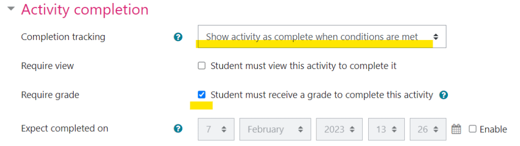 FeedbackFruits activity completion settings in the external tool.