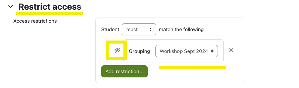 Restrict access settings for feedback fruits activity.