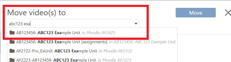 Search box with ABC123 Example unit folder highlighted