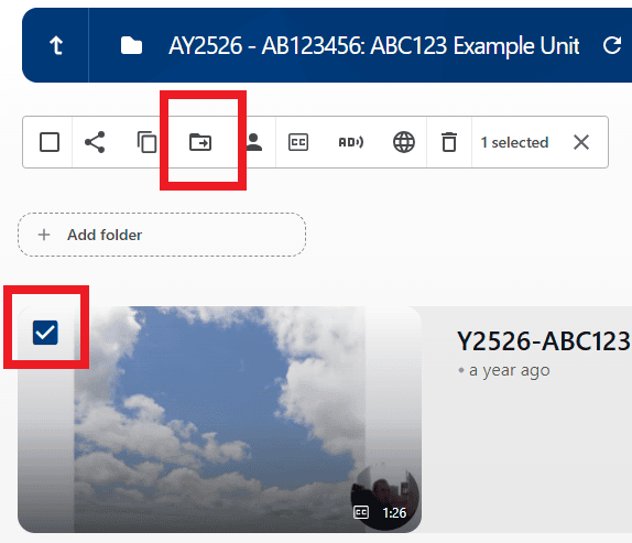 Checkbox and move icons highlighted