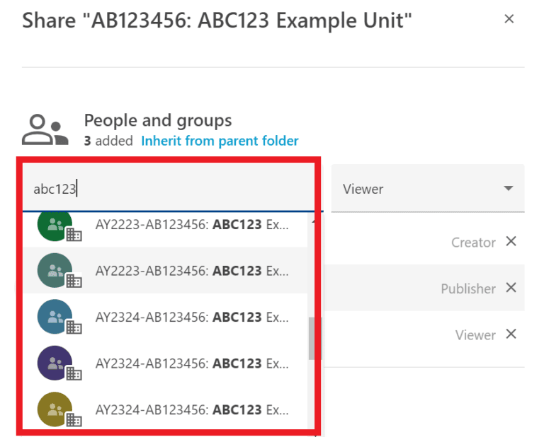 Search box and groups highlighted