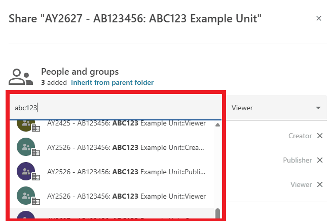 Search box and groups highlighted