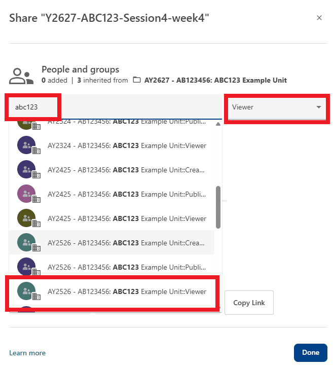 A cohort group has been enetered into the search box