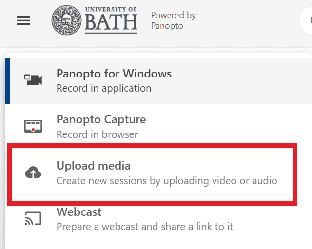 Upload media option highlighted