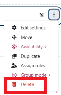 Screenshot of drop down menu with delete highlighted.