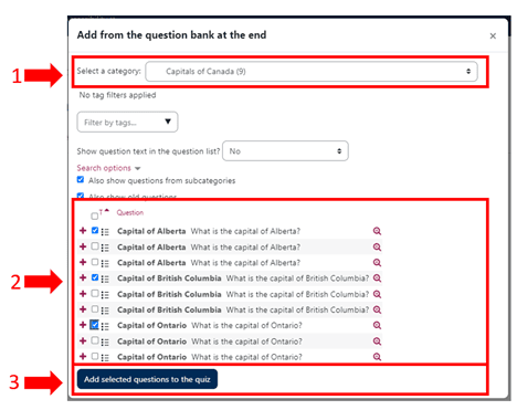 Moodle quiz question bank.