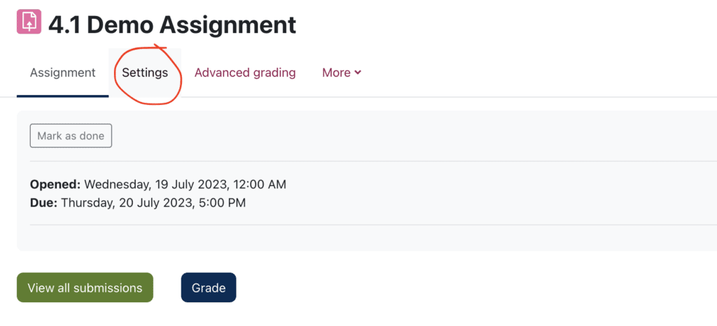 Image of link to Assignment settings