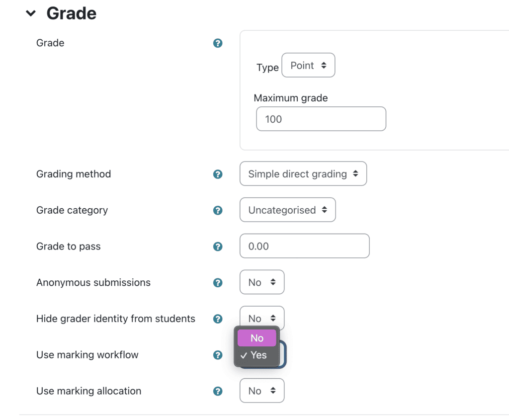 Image showing marking workflow setting