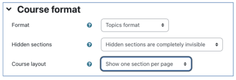 Image showing 'course format' selection setting