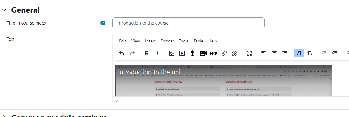 Recording embedded in Moodle