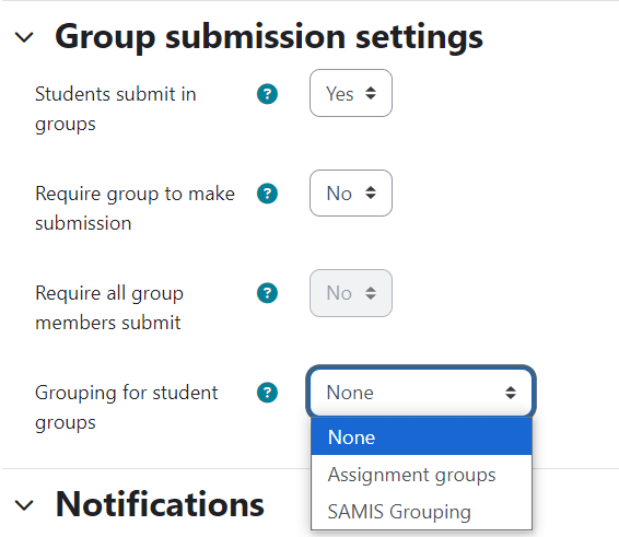 Screenshot of Group submission setting. 