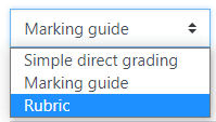 Dropdown menu showing "Simple direct grading", "Marking guide" and "Rubric".