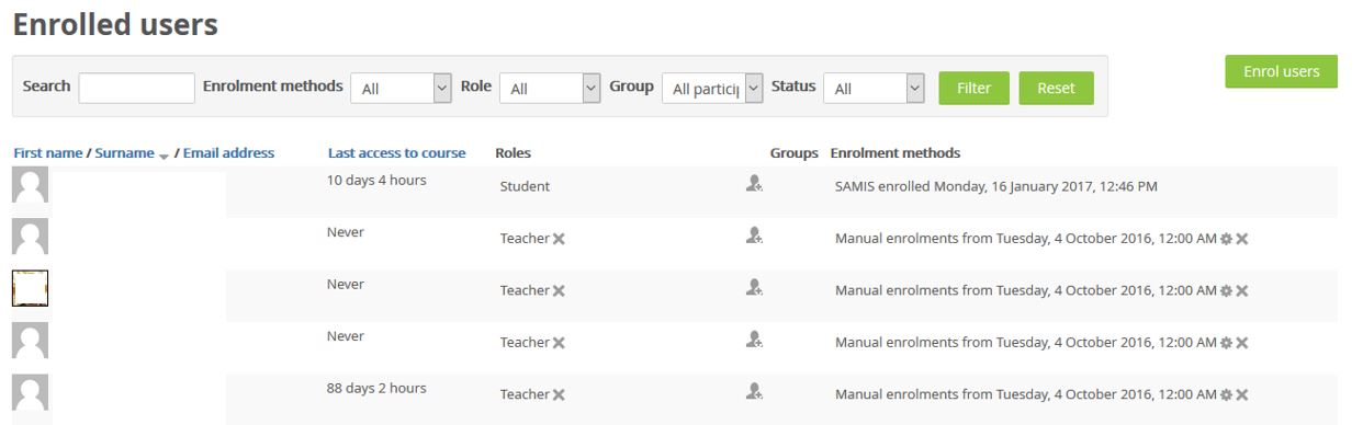 SAMIS block function to view all enrolled users.