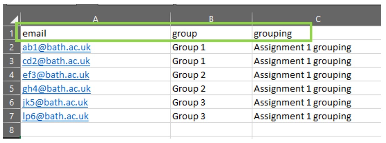 Screenshot of CSV file.