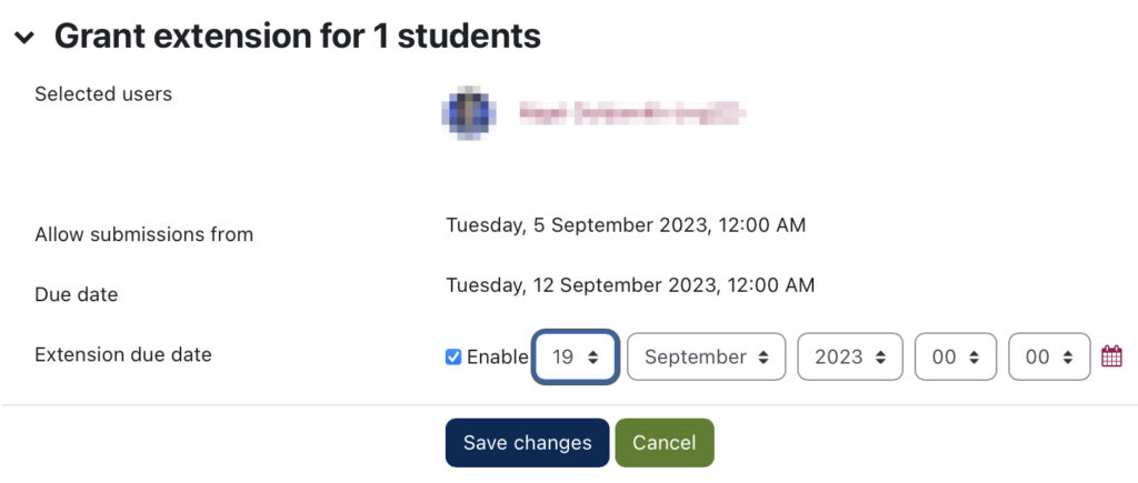 How to give a student and extension in Moodle.