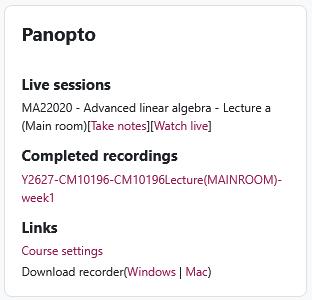 live session at start time in Moodle