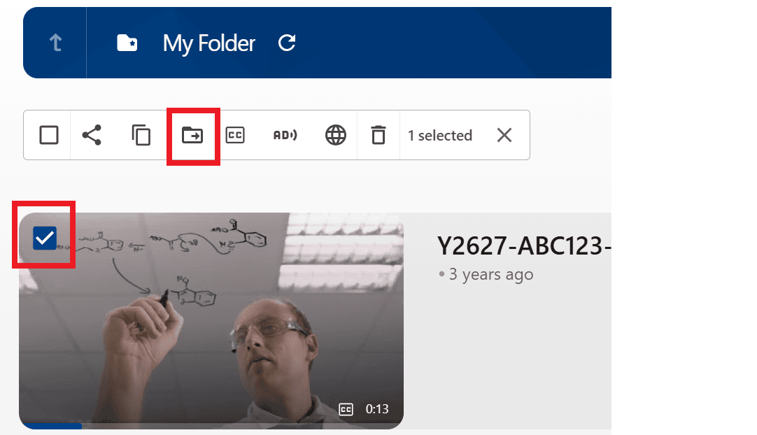 Checkbox ticked and move icon highlighted