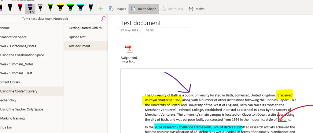 OneNote annotation.