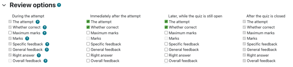 screenshot review options after the quiz