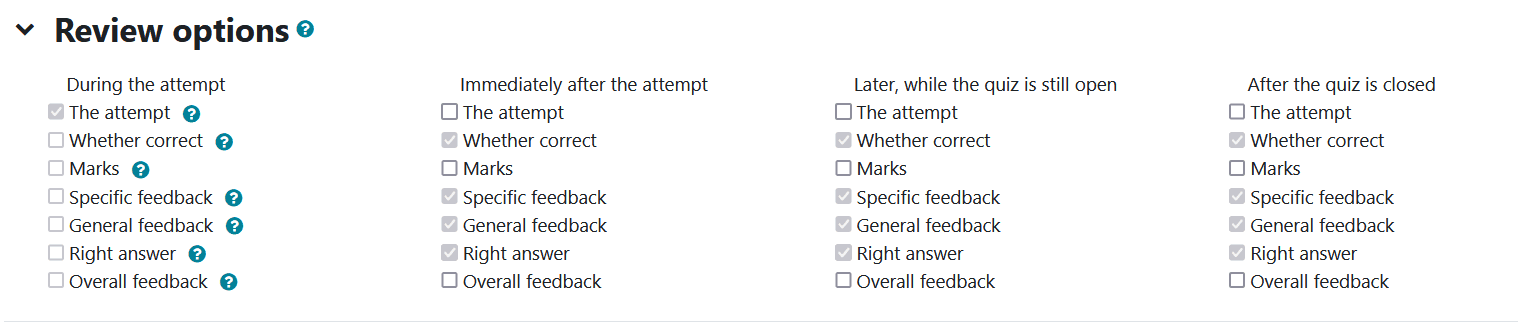 screenshot review options after the quiz