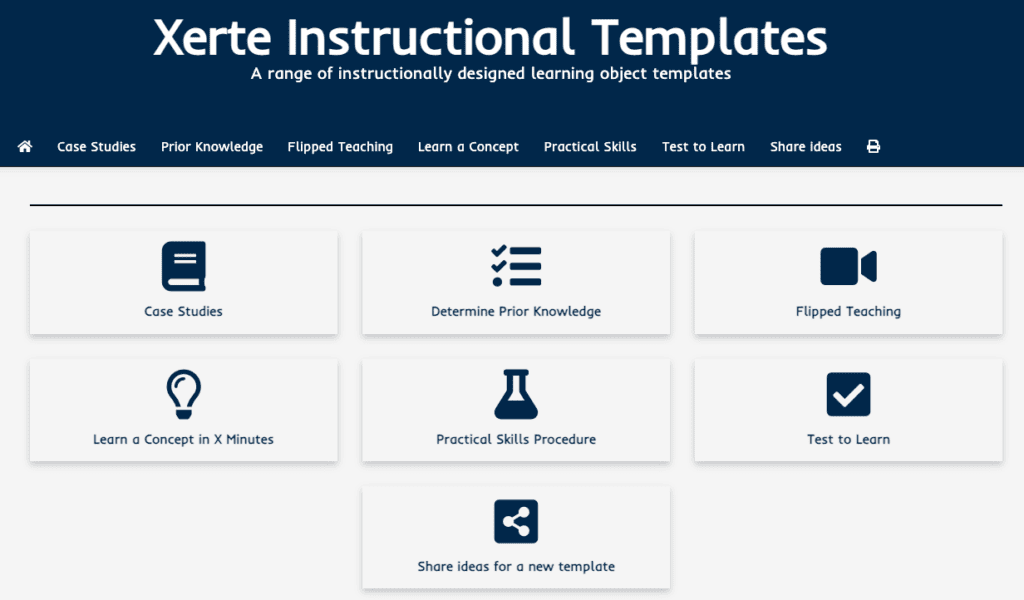 Xerte instructional templates.