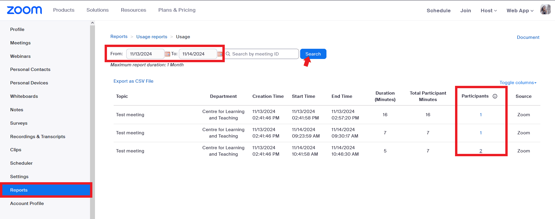 screenshot zoom attendance 