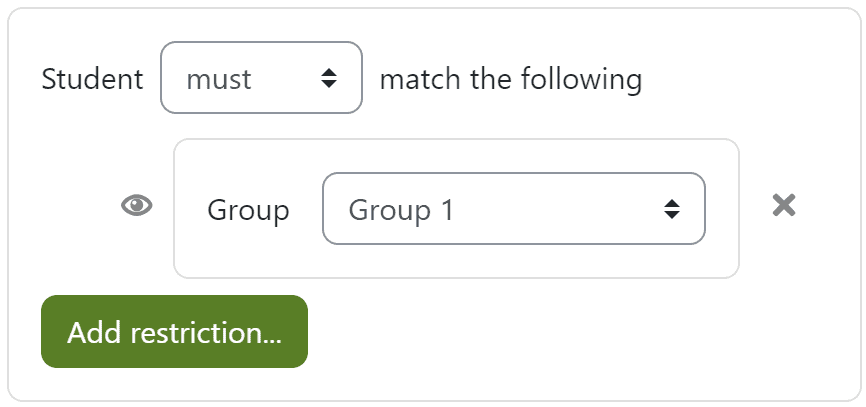 Screenshot showing that a student must be a member of Group 1 in order to access a resource