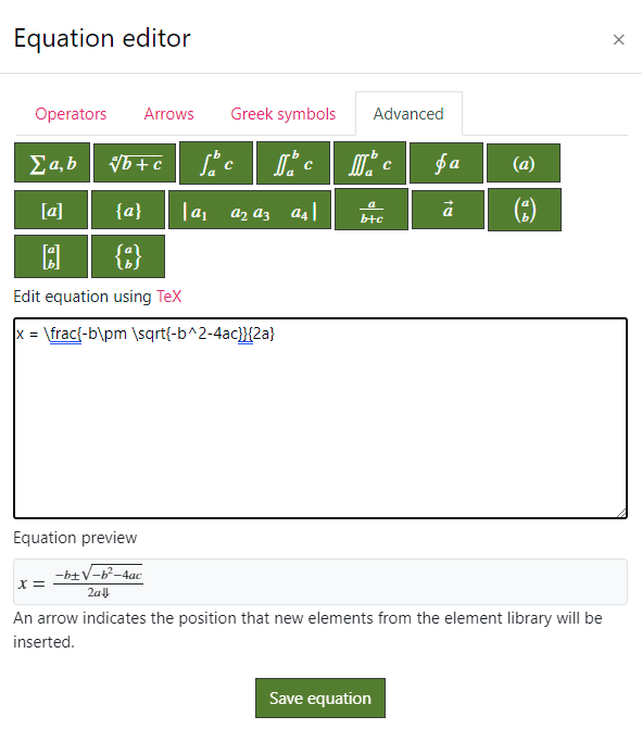 atto equation editor palette