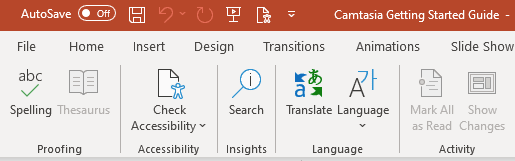 screenshot check accessibility from PPT ribbon