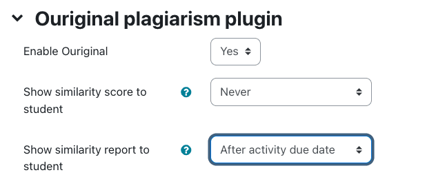 Ourigina setting to allow students to view the similarity report.