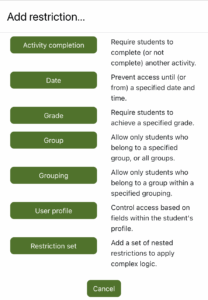 Moodle restrict access popup.