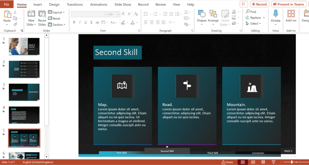 A screenshot of a presentation that has used the Microsoft accessible template 