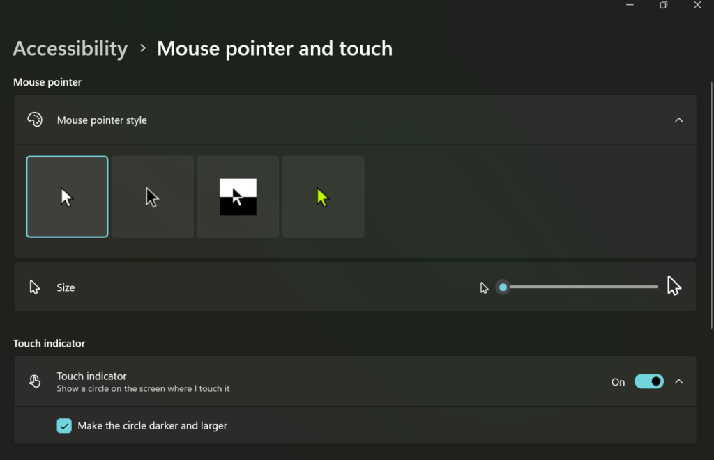 Screenshot of Mouser Pointer Settings.