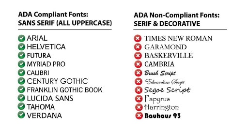 Image that lists serif and sans serif fonts