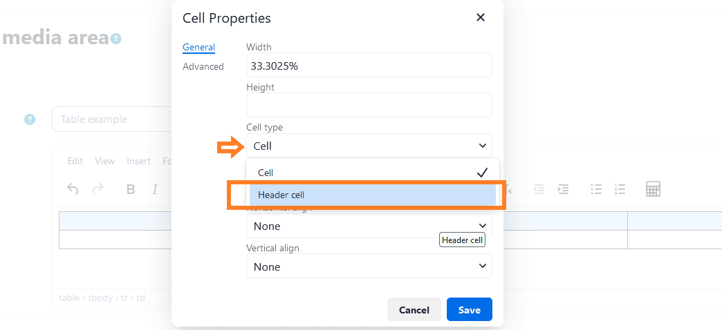 screenshot how to select header cell