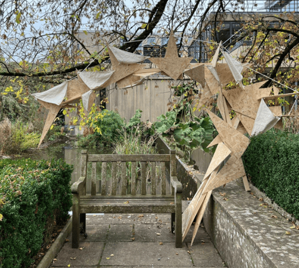 Crossing design over a bench.