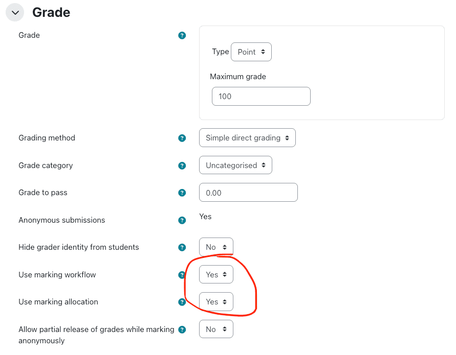 Image showing use marking allocation option