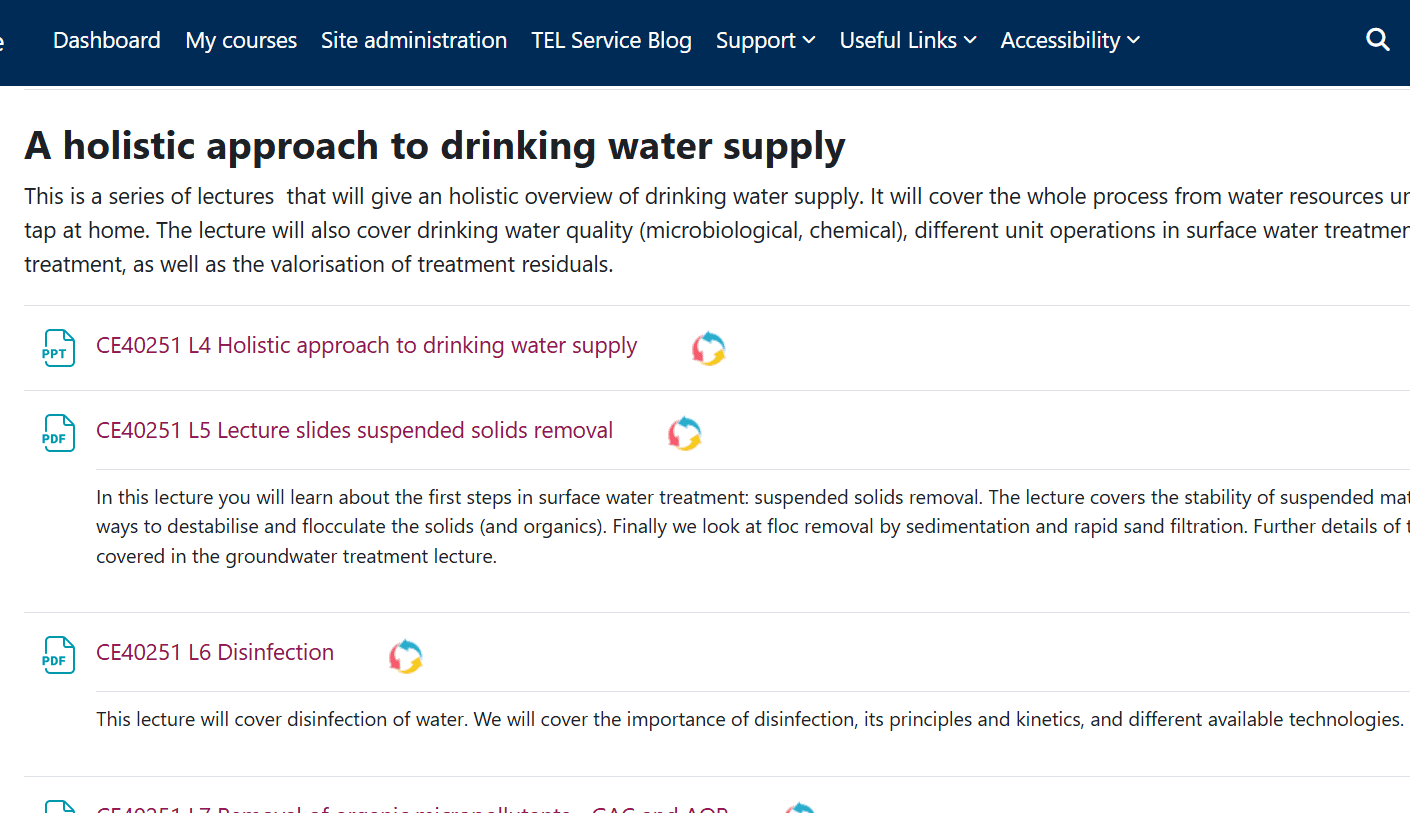 Screenshot of a Moodle space with a topic of activities and resources