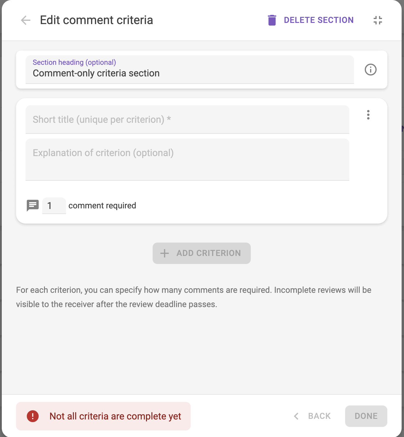 Comment only criteria.