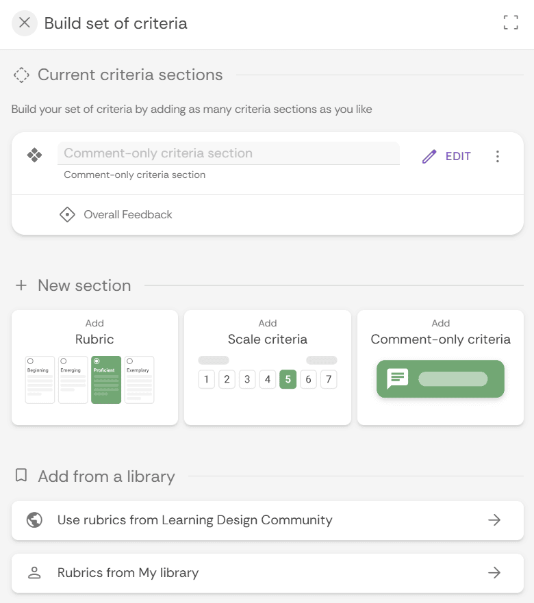 Build set of criteria section.
