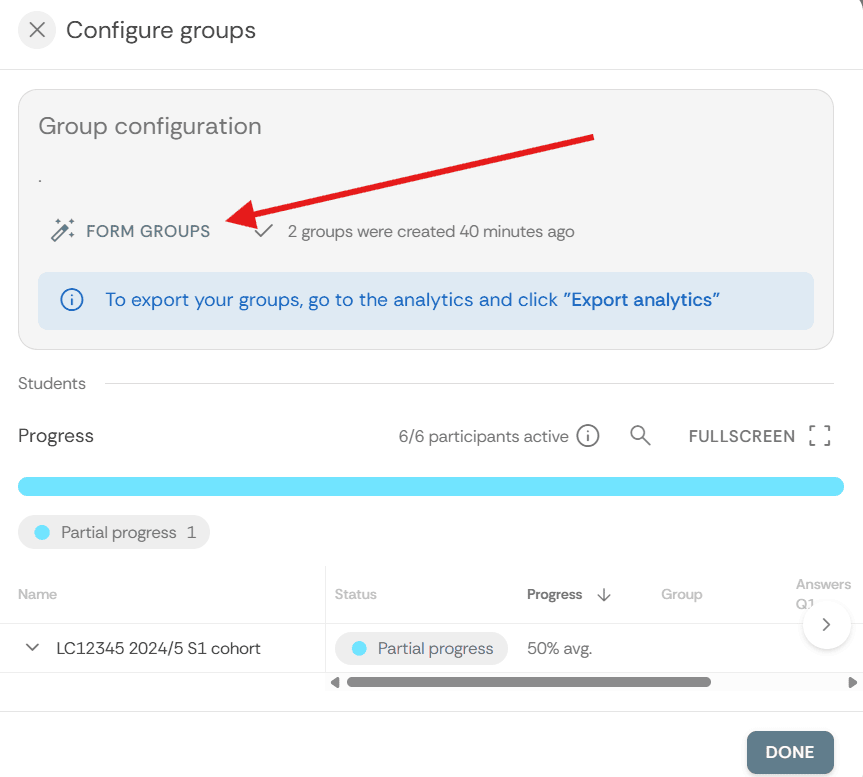Form groups button.