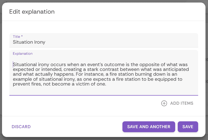 Exaple of explanation card